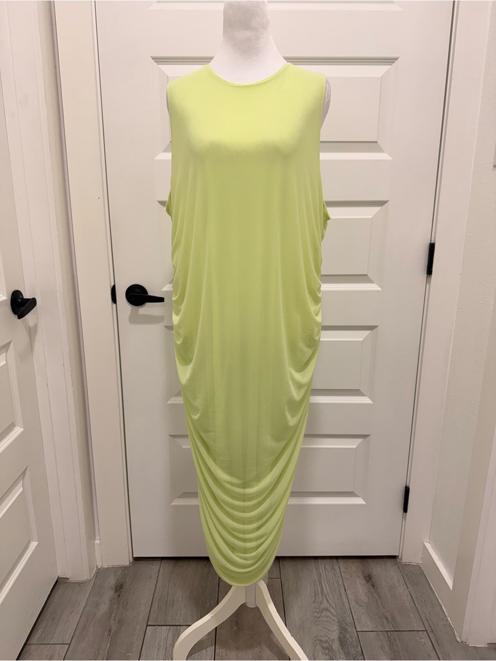 Bar III Lime Green Ruched Mesh Midi Dress 3X Plus Size NWOT